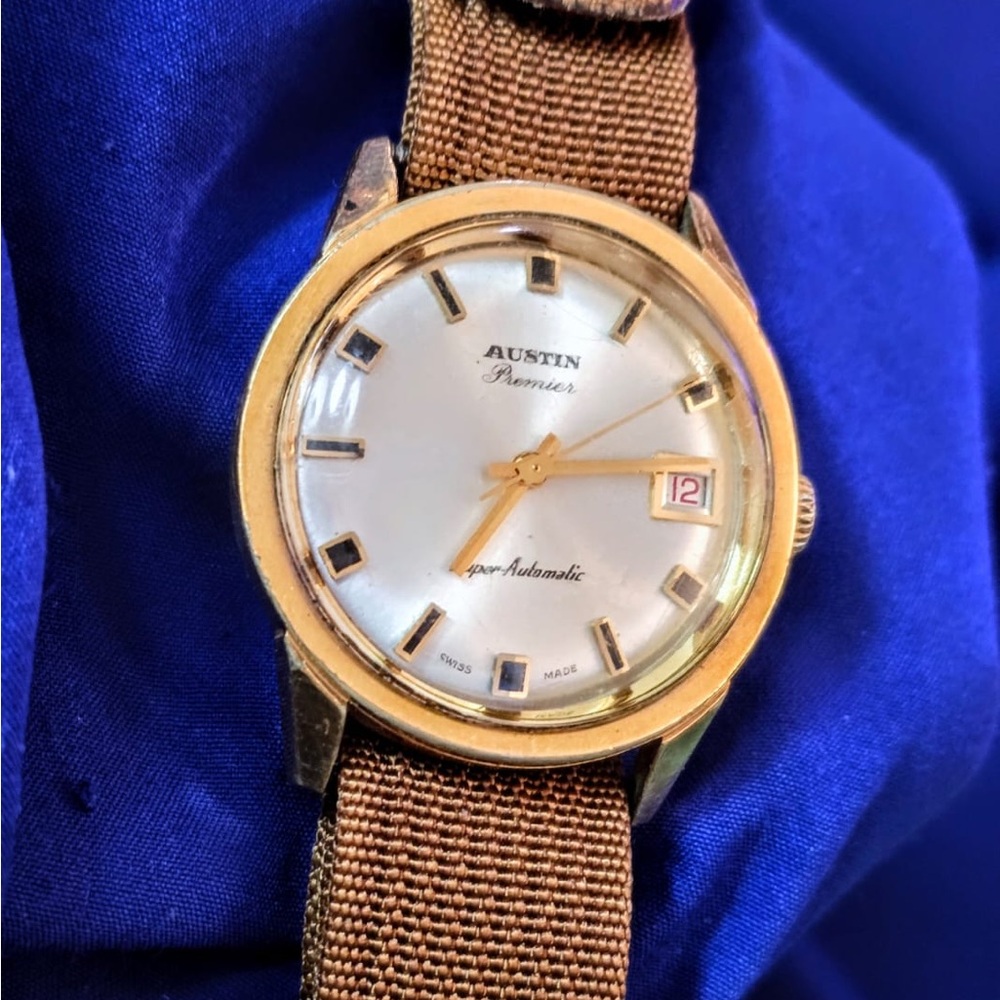 Austin Swiss Made Super Automatic Vintage Gold Tone Mens Watch 35mm